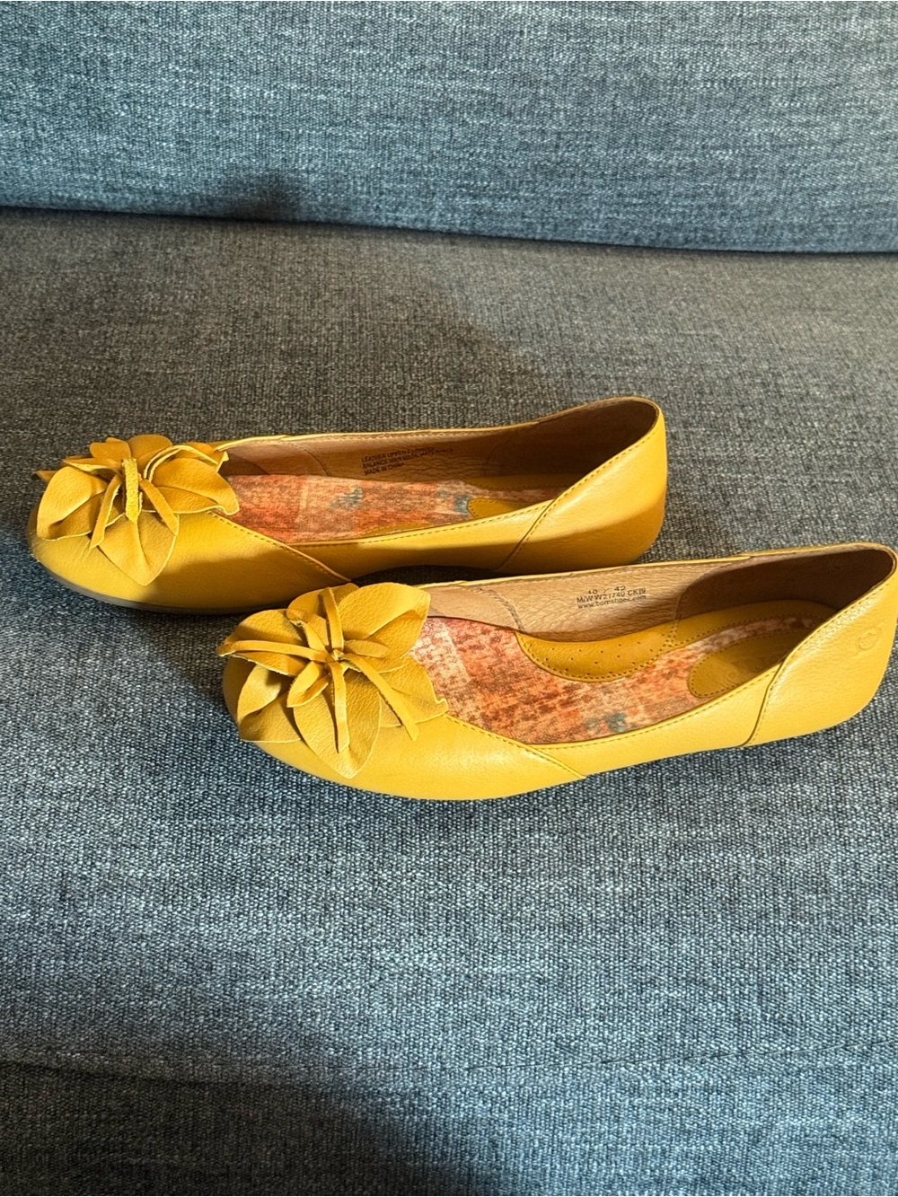 Born Women’s Mustard Yellow Floral Bow Ballet Flats - Picture 2 of 6